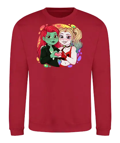 Psycho Love - luz, LGBTQIA+, LGBT, pride, pride, lesbians, lesbian flag, drag queen, love, pride characters, pride month, trans, pansexual, villains, HQ, comics, poison, ivy, harley, bat, bisexual, gay, cartoon - Sweatshirt