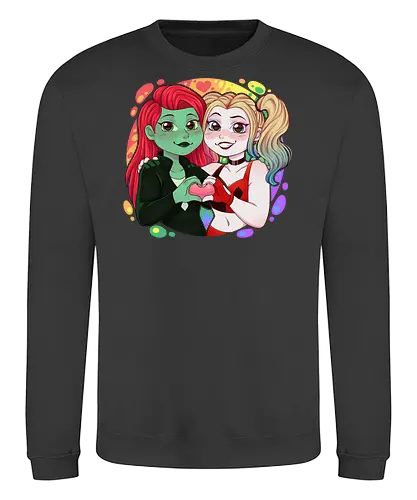 Psycho Love - luz, LGBTQIA+, LGBT, pride, pride, lesbians, lesbian flag, drag queen, love, pride characters, pride month, trans, pansexual, villains, HQ, comics, poison, ivy, harley, bat, bisexual, gay, cartoon - Sweatshirt