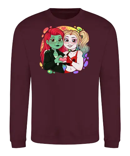Psycho Love - luz, LGBTQIA+, LGBT, pride, pride, lesbians, lesbian flag, drag queen, love, pride characters, pride month, trans, pansexual, villains, HQ, comics, poison, ivy, harley, bat, bisexual, gay, cartoon - Sweatshirt