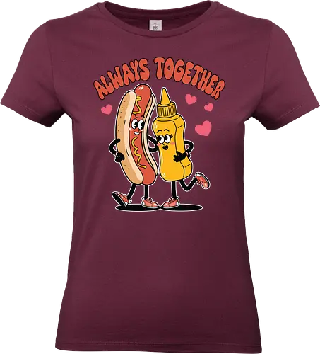 ALWAYS TOGETHER - friendship, cartoon, food, hot dog, mustard, love, hearts, humorous, characters, companionship - Standard T-Shirt (Women)