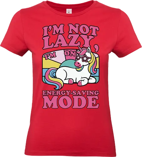 I'm on energy-saving mode - unicorn, rainbow, pastel, typography, whimsical, cartoon, humor, slogan, resting, colorful - Standard T-Shirt (Women)