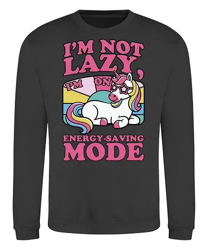 I'm on energy-saving mode - unicorn, rainbow, pastel, typography, whimsical, cartoon, humor, slogan, resting, colorful - Sweatshirt