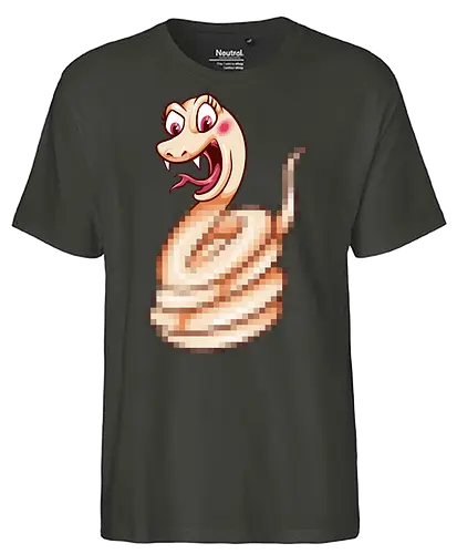 snaked - darkart, tattoo, nature, pixel art, eve, apple, snake, brain, skull, skeleton, myth, art, poison, animal, funny, pixel art - Fairtrade T-Shirt