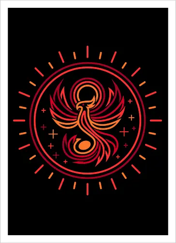 Minimal Phoenix Bird - strength, phoenix bird, abstract, ashes, birds, colorful, fire, geometric, minimal, minimalism, minimalist, nature, phoenix on fire, resilience, simple - Artprint