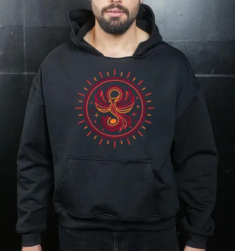 Minimal Phoenix Bird - strength, phoenix bird, abstract, ashes, birds, colorful, fire, geometric, minimal, minimalism, minimalist, nature, phoenix on fire, resilience, simple - Cropped Hoodie