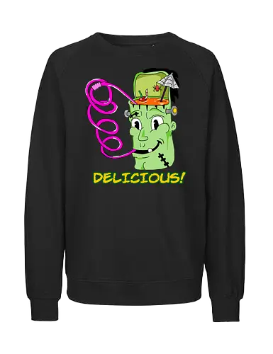 Delicious! (Köstlich!) - Monster, Retro, Gehirnfrost, lustig, gruselig, einzigartig, Popkultur, Kawaii, witzig, Vintage, kreative Kunst, Süßes, ikonisch, kultig, frankenstein, cute, books, classic, horror, fantasy, Cartoon, Nostalgie, Halloween, cool, Eiscreme, skurril - Fairtrade Sweatshirt