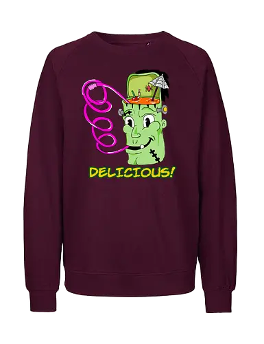 Delicious! (Köstlich!) - Monster, Retro, Gehirnfrost, lustig, gruselig, einzigartig, Popkultur, Kawaii, witzig, Vintage, kreative Kunst, Süßes, ikonisch, kultig, frankenstein, cute, books, classic, horror, fantasy, Cartoon, Nostalgie, Halloween, cool, Eiscreme, skurril - Fairtrade Sweatshirt