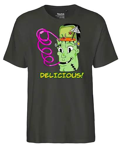 Delicious! (Köstlich!) - Monster, Retro, Gehirnfrost, lustig, gruselig, einzigartig, Popkultur, Kawaii, witzig, Vintage, kreative Kunst, Süßes, ikonisch, kultig, frankenstein, cute, books, classic, horror, fantasy, Cartoon, Nostalgie, Halloween, cool, Eiscreme, skurril - Fairtrade T-Shirt