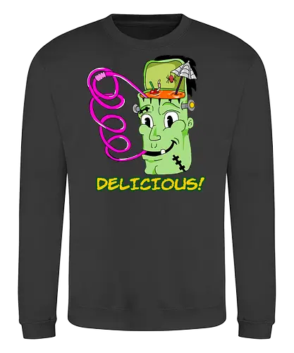 Delicious! (Köstlich!) - Monster, Retro, Gehirnfrost, lustig, gruselig, einzigartig, Popkultur, Kawaii, witzig, Vintage, kreative Kunst, Süßes, ikonisch, kultig, frankenstein, cute, books, classic, horror, fantasy, Cartoon, Nostalgie, Halloween, cool, Eiscreme, skurril - Sweatshirt