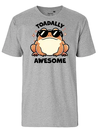 Toadally awesome - toad, frog, amphibian, nature, wildlife, cute toad, toad illustration, animal, forest, pond, cartoon toad, green toad, toad art, character design, nature lover, awesome, glasses, gangster, meme - Fairtrade T-Shirt