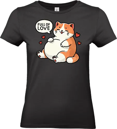 Full of love cat - fat, love, valentines, fat cat, cat, cute, pet, animal, feline, funny, chubby, illustration, adorable, whimsical, domestic cat, pet lover, cartoon, cat art, day, love, romance, affection, heart, couple, relationship, valentine, passion, emotional, togetherness, friendship, kindness, sentiment, cute, adoration - Standard T-Shirt (Women)