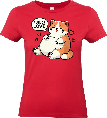 Full of love cat - fat, love, valentines, fat cat, cat, cute, pet, animal, feline, funny, chubby, illustration, adorable, whimsical, domestic cat, pet lover, cartoon, cat art, day, love, romance, affection, heart, couple, relationship, valentine, passion, emotional, togetherness, friendship, kindness, sentiment, cute, adoration - Standard T-Shirt (Women)