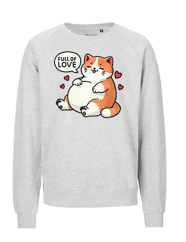 Full of love cat - fat, love, valentines, fat cat, cat, cute, pet, animal, feline, funny, chubby, illustration, adorable, whimsical, domestic cat, pet lover, cartoon, cat art, day, love, romance, affection, heart, couple, relationship, valentine, passion, emotional, togetherness, friendship, kindness, sentiment, cute, adoration - Fairtrade Sweatshirt