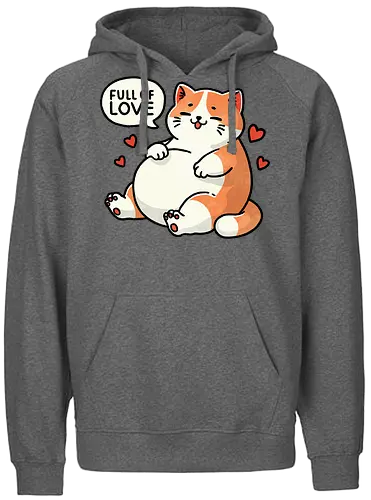 Full of love cat - fat, love, valentines, fat cat, cat, cute, pet, animal, feline, funny, chubby, illustration, adorable, whimsical, domestic cat, pet lover, cartoon, cat art, day, love, romance, affection, heart, couple, relationship, valentine, passion, emotional, togetherness, friendship, kindness, sentiment, cute, adoration - Fairtrade Hoodie