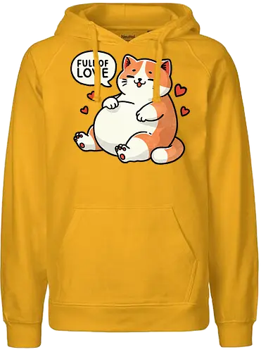 Full of love cat - fat, love, valentines, fat cat, cat, cute, pet, animal, feline, funny, chubby, illustration, adorable, whimsical, domestic cat, pet lover, cartoon, cat art, day, love, romance, affection, heart, couple, relationship, valentine, passion, emotional, togetherness, friendship, kindness, sentiment, cute, adoration - Fairtrade Hoodie