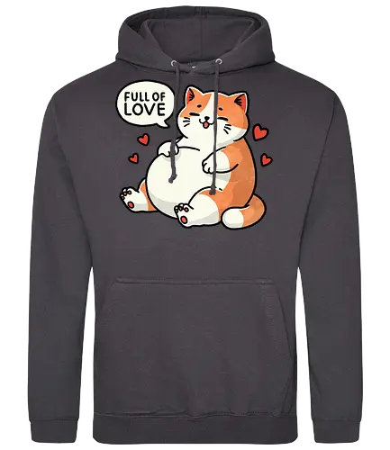 Full of love cat - fat, love, valentines, fat cat, cat, cute, pet, animal, feline, funny, chubby, illustration, adorable, whimsical, domestic cat, pet lover, cartoon, cat art, day, love, romance, affection, heart, couple, relationship, valentine, passion, emotional, togetherness, friendship, kindness, sentiment, cute, adoration - Standard Hoodie