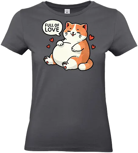 Full of love cat - fat, love, valentines, fat cat, cat, cute, pet, animal, feline, funny, chubby, illustration, adorable, whimsical, domestic cat, pet lover, cartoon, cat art, day, love, romance, affection, heart, couple, relationship, valentine, passion, emotional, togetherness, friendship, kindness, sentiment, cute, adoration - Standard T-Shirt (Women)