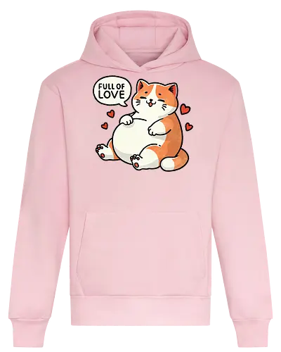 Full of love cat - fat, love, valentines, fat cat, cat, cute, pet, animal, feline, funny, chubby, illustration, adorable, whimsical, domestic cat, pet lover, cartoon, cat art, day, love, romance, affection, heart, couple, relationship, valentine, passion, emotional, togetherness, friendship, kindness, sentiment, cute, adoration - Heavyweight Hoodie