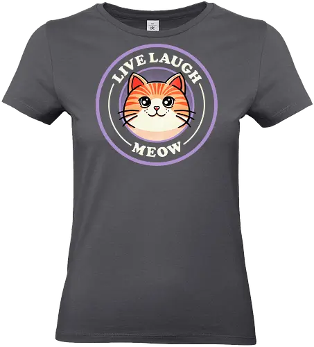 Live laugh meow - love, laugh, meow, cat, pet, cute, funny, joy, happiness, playful, feline, whiskers, kitten, animal, pet lover - Standard T-Shirt (Women)
