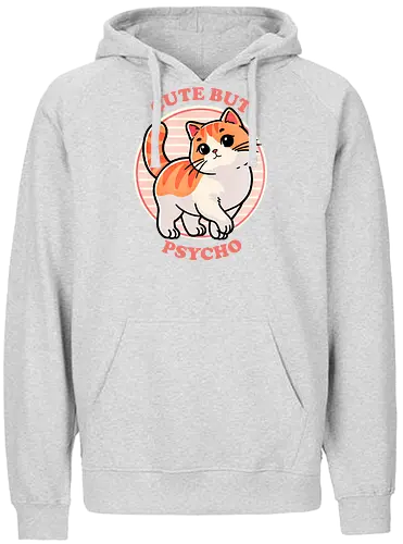 Cute but psycho - sweet, charming, psycho, psychology, mental health, mind, emotional, abstract, character, art, cute, adorable, illustration, dark art, crazy, portrait, surreal, conceptual, trippy, lovable, pleasing, endearing, kawaii, whimsical, playful, precious, fun, delightful, friendly, happy, cat, sassy - Fairtrade Hoodie