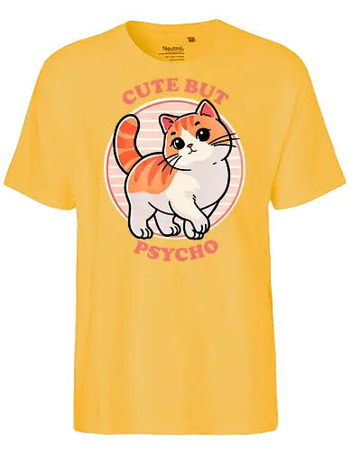 Cute but psycho - sweet, charming, psycho, psychology, mental health, mind, emotional, abstract, character, art, cute, adorable, illustration, dark art, crazy, portrait, surreal, conceptual, trippy, lovable, pleasing, endearing, kawaii, whimsical, playful, precious, fun, delightful, friendly, happy, cat, sassy - Fairtrade T-Shirt