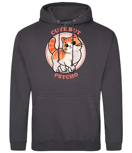 Cute but psycho - sweet, charming, psycho, psychology, mental health, mind, emotional, abstract, character, art, cute, adorable, illustration, dark art, crazy, portrait, surreal, conceptual, trippy, lovable, pleasing, endearing, kawaii, whimsical, playful, precious, fun, delightful, friendly, happy, cat, sassy - Standard Hoodie