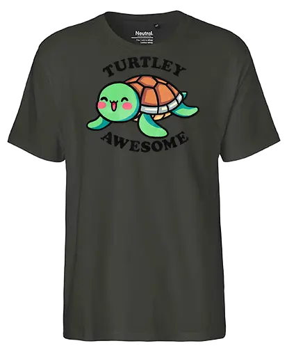 Turtley awesome - turtle, sea turtle, marine life, wildlife, ocean, aquatic, nature, animal, awesome, great, fantastic, cool, amazing, incredible, wow, unbelievable, epic, remarkable, impressive, inspiring, creative, brilliant, original, reptile, shell, tropical, cute, ocean life, environment, punny, pun, funny - Fairtrade T-Shirt