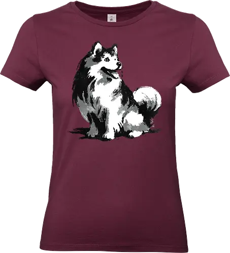 Sumi-e Pup - nature, canine, puppy, illustration, dog lover, Tokyo, happy, playful, traditional, ink, sumie, sumi-e, inked, japan, dog, Japanese, pet, animal, cute dog - Standard T-Shirt (Women)