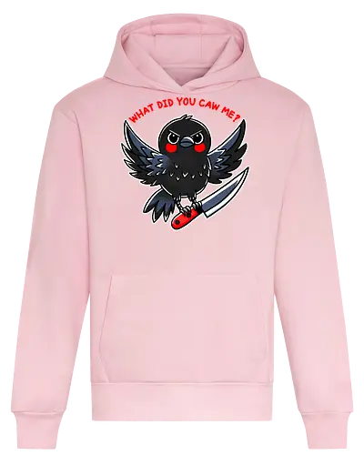 What did you caw me? - gothic, flight, feather, aven, creature, pun, crow, bird, raven, blackbird, nature, animal, wildlife, dark, mystical, caw, text, meme, knife, angry - Heavyweight Hoodie