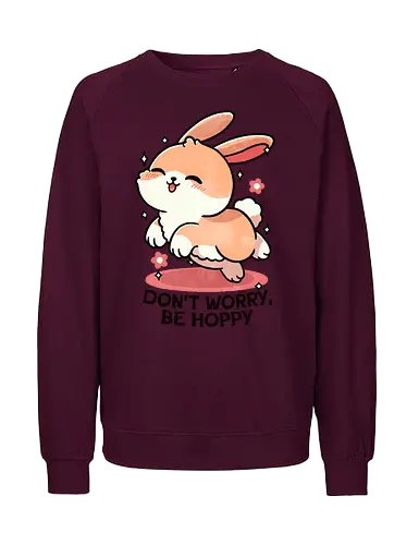 Be hoppy Rabbit  - rabbit, hop, bunny, animal, cute, nature, pets, easter, illustration, funny, cartoon, wildlife, grass, playful, spring - Fairtrade Sweatshirt