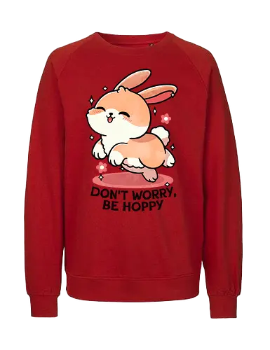 Be hoppy Rabbit  - rabbit, hop, bunny, animal, cute, nature, pets, easter, illustration, funny, cartoon, wildlife, grass, playful, spring - Fairtrade Sweatshirt