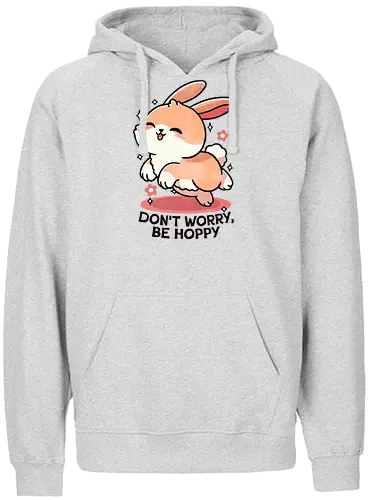 Be hoppy Rabbit  - rabbit, hop, bunny, animal, cute, nature, pets, easter, illustration, funny, cartoon, wildlife, grass, playful, spring - Fairtrade Hoodie