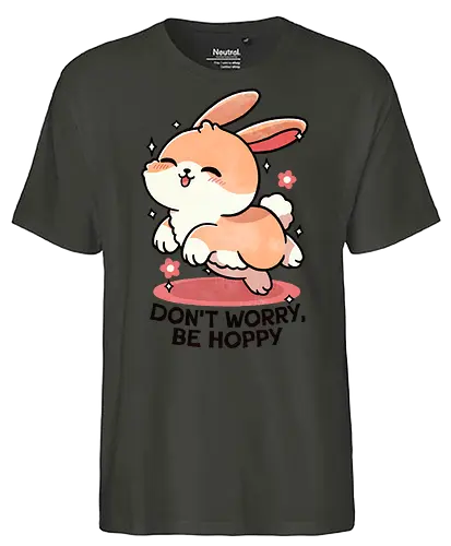 Be hoppy Rabbit  - rabbit, hop, bunny, animal, cute, nature, pets, easter, illustration, funny, cartoon, wildlife, grass, playful, spring - Fairtrade T-Shirt