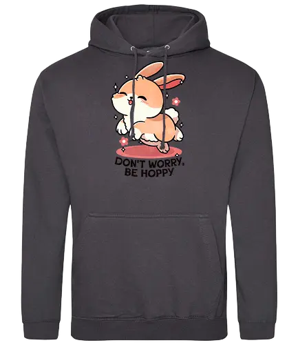 Be hoppy Rabbit  - rabbit, hop, bunny, animal, cute, nature, pets, easter, illustration, funny, cartoon, wildlife, grass, playful, spring - Standard Hoodie