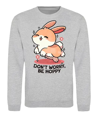 Be hoppy Rabbit  - rabbit, hop, bunny, animal, cute, nature, pets, easter, illustration, funny, cartoon, wildlife, grass, playful, spring - Sweatshirt