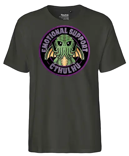Emotional support cthulhu - nerdy, whimsical, gift, anime, fantasy, cthulhu, emotional support, lovecraftian, funny, monster, horror, dark art, illustration, mythology, cute - Fairtrade T-Shirt
