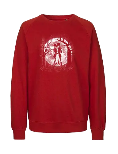 Moonlight Lovers - undead, zombie, horror, creepy, Paranormal, gothic, dark, monsters, skull, death, nightmare, occult, dreamy, couple, cosmic, sentimental, mythology, fantasy, creature, moon, love, romance, night, sky, stars, celestial, heart, astrology, nature, whimsical - Fairtrade Sweatshirt