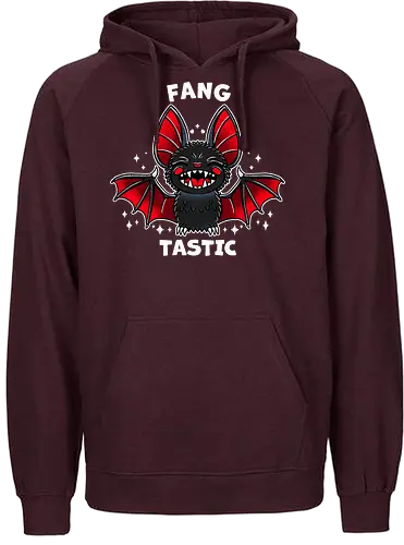 Fangtastic Bat - bat, fantasy, halloween, creature, mythical, spooky, illustration, dark, cute, fangs, whimsical, animal, gothic, night, vector - Fairtrade Hoodie