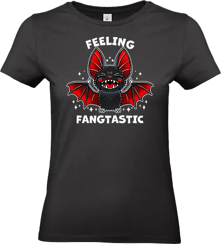 Feeling Fangtastic Bat - Fangtastic Bat, bat, fantasy, halloween, creature, mythical, fangs, spooky, illustration, dark, cute, whimsical, animal, gothic, night, vector - Standard T-Shirt (Women)