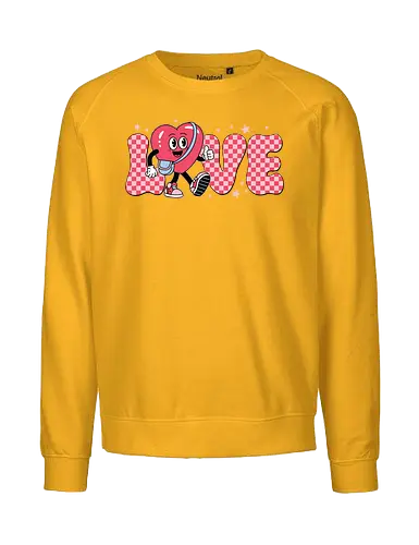 LOVE - love, heart, character, checkered, playful, stars, typography, pink, cartoon, cheerful - Fairtrade Sweatshirt