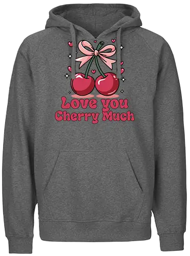 Love you Cherry Much - cherries, love, bow, hearts, stars, phrase, pink, red, playful, adornment - Fairtrade Hoodie