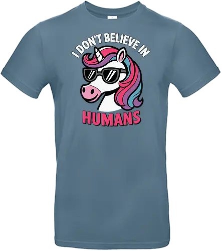 I don't believe in humans - unicorn, sunglasses, pastel, mane, lettering, playful, phrase, colorful, design - Standard T-Shirt