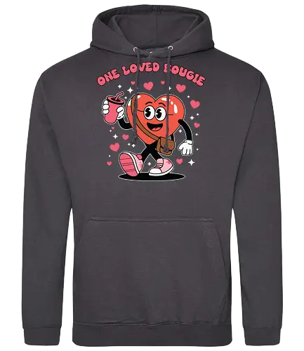 One Loved Bougie - heart, character, cartoon, drink, pink, love, walking, playful, cheerful, graphic design - Standard Hoodie
