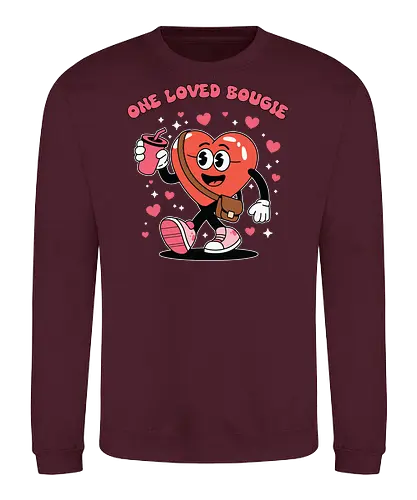 One Loved Bougie - heart, character, cartoon, drink, pink, love, walking, playful, cheerful, graphic design - Sweatshirt