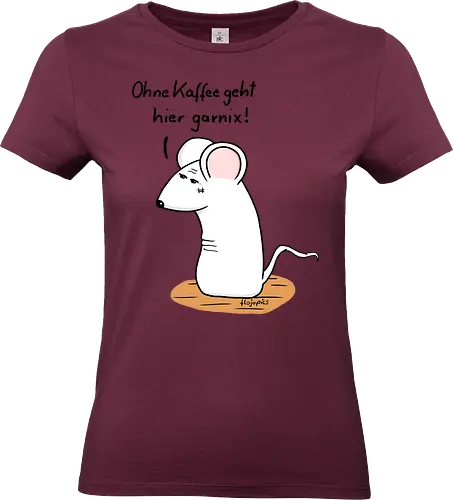 Ohne Kaffee geht hier garnix! - kaffee, müde, maus, t-shirt, einzigartig, handgezeichnet, originell, selbstironie, animal, art, relax, wear, design, minimal, kunst, humorvoll, illustration, chill, vibes, statement, shirt, kaffeejunkie, morgentrend - Standard T-Shirt (Women)
