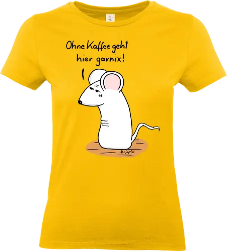 Ohne Kaffee geht hier garnix! - kaffee, müde, maus, t-shirt, einzigartig, handgezeichnet, originell, selbstironie, animal, art, relax, wear, design, minimal, kunst, humorvoll, illustration, chill, vibes, statement, shirt, kaffeejunkie, morgentrend - Standard T-Shirt (Women)