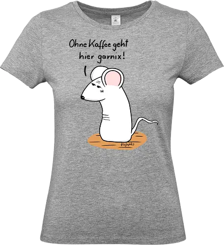 Ohne Kaffee geht hier garnix! - kaffee, müde, maus, t-shirt, einzigartig, handgezeichnet, originell, selbstironie, animal, art, relax, wear, design, minimal, kunst, humorvoll, illustration, chill, vibes, statement, shirt, kaffeejunkie, morgentrend - Standard T-Shirt (Women)