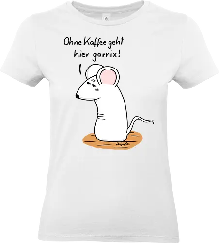 Ohne Kaffee geht hier garnix! - kaffee, müde, maus, t-shirt, einzigartig, handgezeichnet, originell, selbstironie, animal, art, relax, wear, design, minimal, kunst, humorvoll, illustration, chill, vibes, statement, shirt, kaffeejunkie, morgentrend - Standard T-Shirt (Women)