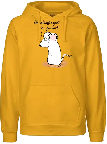 Ohne Kaffee geht hier garnix! - kaffee, müde, maus, t-shirt, einzigartig, handgezeichnet, originell, selbstironie, animal, art, relax, wear, design, minimal, kunst, humorvoll, illustration, chill, vibes, statement, shirt, kaffeejunkie, morgentrend - Fairtrade Hoodie