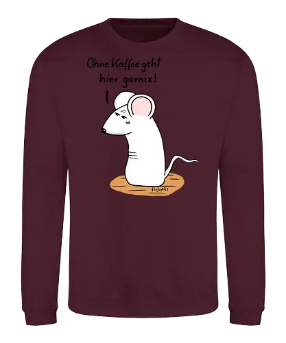 Ohne Kaffee geht hier garnix! - kaffee, müde, maus, t-shirt, einzigartig, handgezeichnet, originell, selbstironie, animal, art, relax, wear, design, minimal, kunst, humorvoll, illustration, chill, vibes, statement, shirt, kaffeejunkie, morgentrend - Sweatshirt